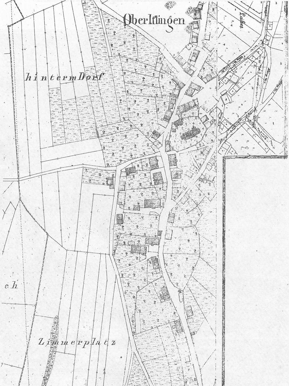  Schopflocher Skizzen Ortsplan von Oberiflingen aus dem Jahr 1836 - Bild wird mit einem Klick vergrößert 
