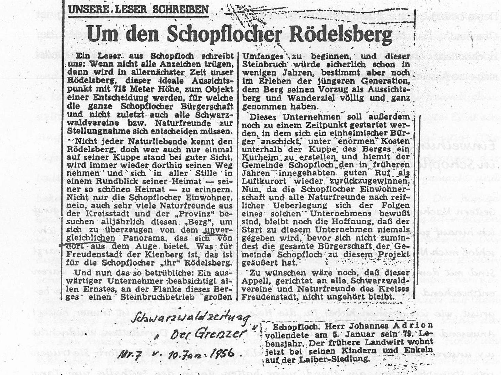  Schopflocher Skizzen Zeitungsartikel „Um den Schopflocher Rödelsberg“ - Bild wird mit einem klick vergrößert 